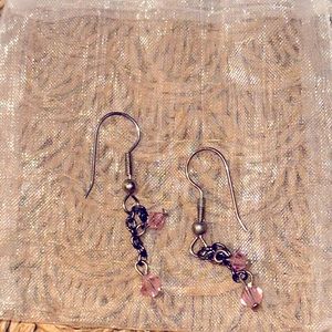 Light Pink Crystal Dangle Earrings - Fish Hook Earrings - Drip Crystals Handmade